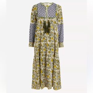 SZ Blockprints Silk Jodhpur Dress in Moss & Cornfield Yellow SZ XL NWT